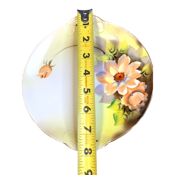 Noritake Hand Painted Plate Signed Morimura 2 Handled Yellow Pink Blossom VTG - Picture 10 of 11